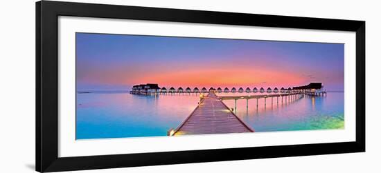 Maldives Bungalows Sunset Panorama-null-Framed Art Print