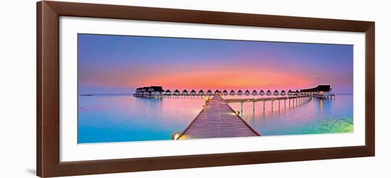 Maldives Bungalows Sunset Panorama-null-Framed Art Print