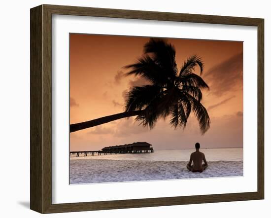 Maldives, Meemu Atoll, Medhufushi Island, Man Meditating on the Beach (Mr)-Michele Falzone-Framed Photographic Print