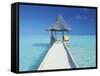 Maldives, Pier and Ocean-Peter Adams-Framed Stretched Canvas