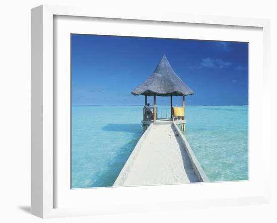 Maldives, Pier and Ocean-Peter Adams-Framed Premium Photographic Print