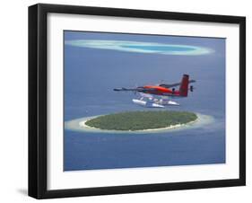 Maldivian Air Taxi Flying Above Island, Maldives, Indian Ocean, Asia-Sakis Papadopoulos-Framed Photographic Print