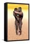 Male and Female Homo Erectus Hugging in the Desert-null-Framed Stretched Canvas