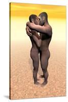 Male and Female Homo Erectus Hugging in the Desert-null-Stretched Canvas