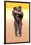 Male and Female Homo Erectus Hugging in the Desert-null-Framed Art Print