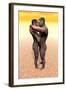 Male and Female Homo Erectus Hugging in the Desert-null-Framed Art Print