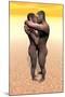 Male and Female Homo Erectus Hugging in the Desert-null-Mounted Art Print