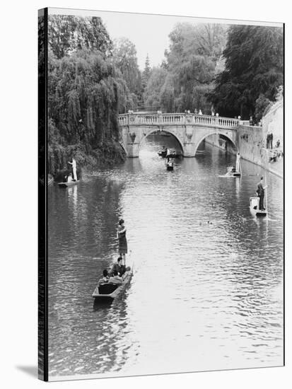 Male and Female Students Punting at Cambridge on the River Cam-Henry Grant-Stretched Canvas