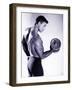 Male Bodybuilder Curling a Dumbbell-null-Framed Photographic Print