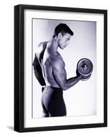 Male Bodybuilder Curling a Dumbbell-null-Framed Photographic Print