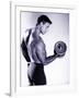 Male Bodybuilder Curling a Dumbbell-null-Framed Photographic Print