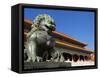 Male Bronze Lion, Gate of Supreme Harmony, Outer Court, Forbidden City, Beijing, China, Asia-Neale Clark-Framed Stretched Canvas