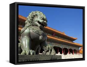 Male Bronze Lion, Gate of Supreme Harmony, Outer Court, Forbidden City, Beijing, China, Asia-Neale Clark-Framed Stretched Canvas