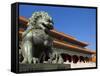 Male Bronze Lion, Gate of Supreme Harmony, Outer Court, Forbidden City, Beijing, China, Asia-Neale Clark-Framed Stretched Canvas