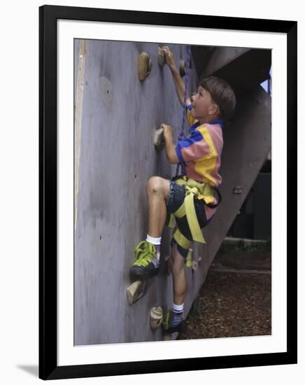 Male Child Wall Climbing Indoors-null-Framed Photographic Print