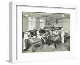 Male Cookery Students at Work in the Kitchen, Westminster Technical Institute, London, 1910-null-Framed Photographic Print