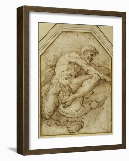 Male Figure, Born Aloft in Clouds by Putti-Parmigianino-Framed Giclee Print