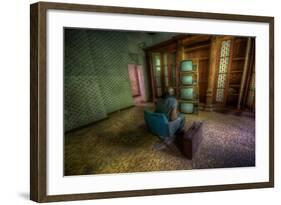 Male Figure in Abandoned Building with Televisions-Nathan Wright-Framed Photographic Print
