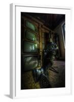 Male Figure in Abandoned Building with Televisions-Nathan Wright-Framed Photographic Print