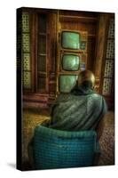 Male Figure in Abandoned Building with Televisions-Nathan Wright-Stretched Canvas