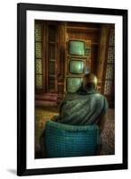 Male Figure in Abandoned Building with Televisions-Nathan Wright-Framed Photographic Print