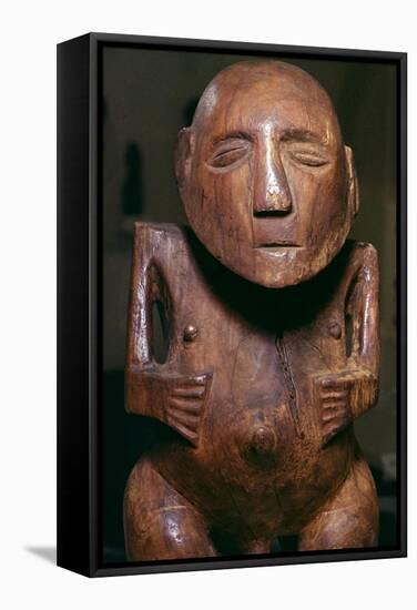 Male figure (ti'i) made of thespesia wood from the Society Islands in Tahiti, 19th Century-Unknown-Framed Stretched Canvas