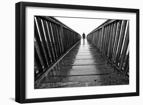 Male Figure Walking on Pier-Sharon Wish-Framed Photographic Print