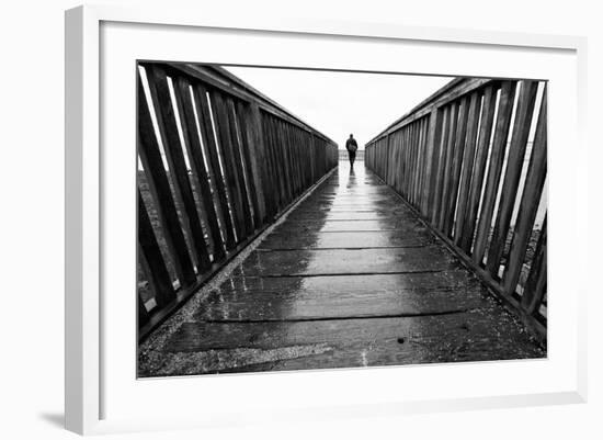 Male Figure Walking on Pier-Sharon Wish-Framed Photographic Print