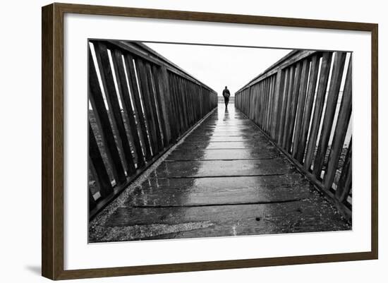 Male Figure Walking on Pier-Sharon Wish-Framed Photographic Print