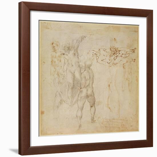Male Group and Seated Figure with Child (Pen and Ink, Charcoal)-Michelangelo Buonarroti-Framed Giclee Print