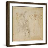 Male Group and Seated Figure with Child (Pen and Ink, Charcoal)-Michelangelo Buonarroti-Framed Giclee Print