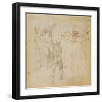 Male Group and Seated Figure with Child (Pen and Ink, Charcoal)-Michelangelo Buonarroti-Framed Giclee Print