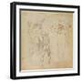 Male Group and Seated Figure with Child (Pen and Ink, Charcoal)-Michelangelo Buonarroti-Framed Giclee Print