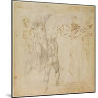 Male Group and Seated Figure with Child (Pen and Ink, Charcoal)-Michelangelo Buonarroti-Mounted Giclee Print