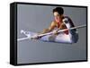 Male Gymnast Performing on the Horizontal Bar-null-Framed Stretched Canvas