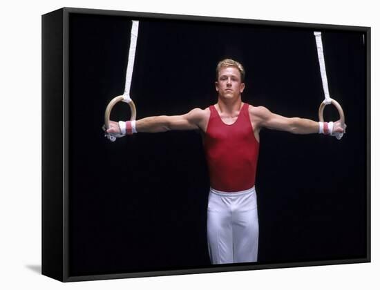 Male Gymnast Performing on the Rings-null-Framed Stretched Canvas