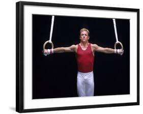 Male Gymnast Performing on the Rings-null-Framed Photographic Print