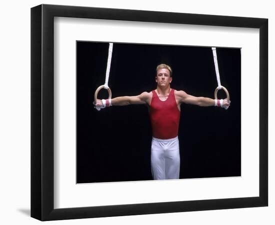 Male Gymnast Performing on the Rings-null-Framed Photographic Print