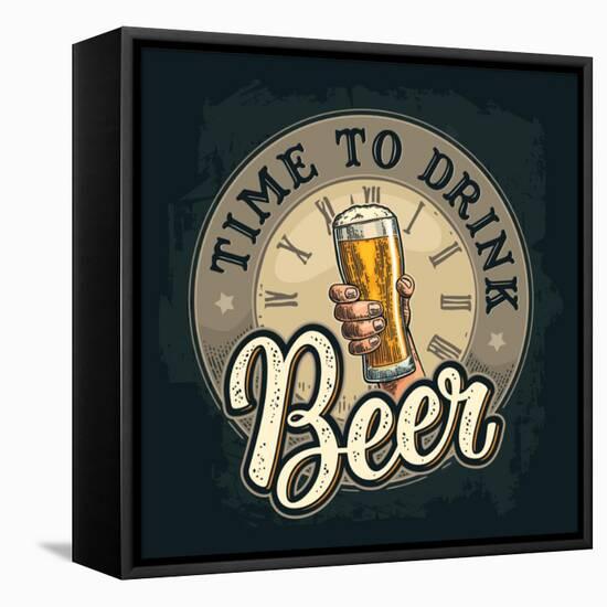 Male Hand Holding A Beer Glass. Born to Drink Lettering. Vintage Color Vector Engraving Illustratio-MoreVector-Framed Stretched Canvas