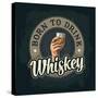 Male Hand Holding A Glass with Whiskey and Ice Cubes. Born to Drink Lettering. Vintage Color Vector-MoreVector-Stretched Canvas