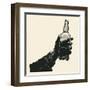 Male Hand Holding Bottle of Whiskey. Hand Drawn Design Element. Engraving Style. Vector Illustratio-jumpingsack-Framed Art Print