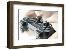 Male Hands Holding Video Game Controller Closeup-elenathewise-Framed Photographic Print