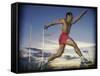 Male Jogger Leaping in a Field-null-Framed Stretched Canvas