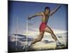 Male Jogger Leaping in a Field-null-Mounted Photographic Print
