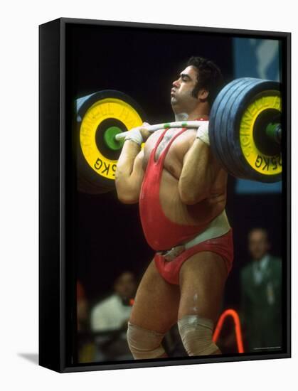 Male Lifting Heavy Weights in Competition at the Olympics-John Dominis-Framed Stretched Canvas