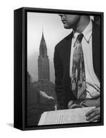 Male Model Wearing the Latest Trend with a photogrpahic fabric rendition-Nina Leen-Framed Stretched Canvas