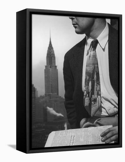 Male Model Wearing the Latest Trend with a photogrpahic fabric rendition-Nina Leen-Framed Stretched Canvas