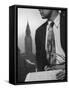 Male Model Wearing the Latest Trend with a photogrpahic fabric rendition-Nina Leen-Framed Stretched Canvas