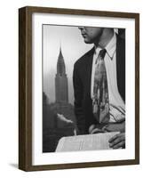 Male Model Wearing the Latest Trend with a photogrpahic fabric rendition-Nina Leen-Framed Photographic Print