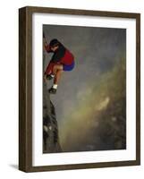 Male Mountain Climber on a Precipice-null-Framed Photographic Print